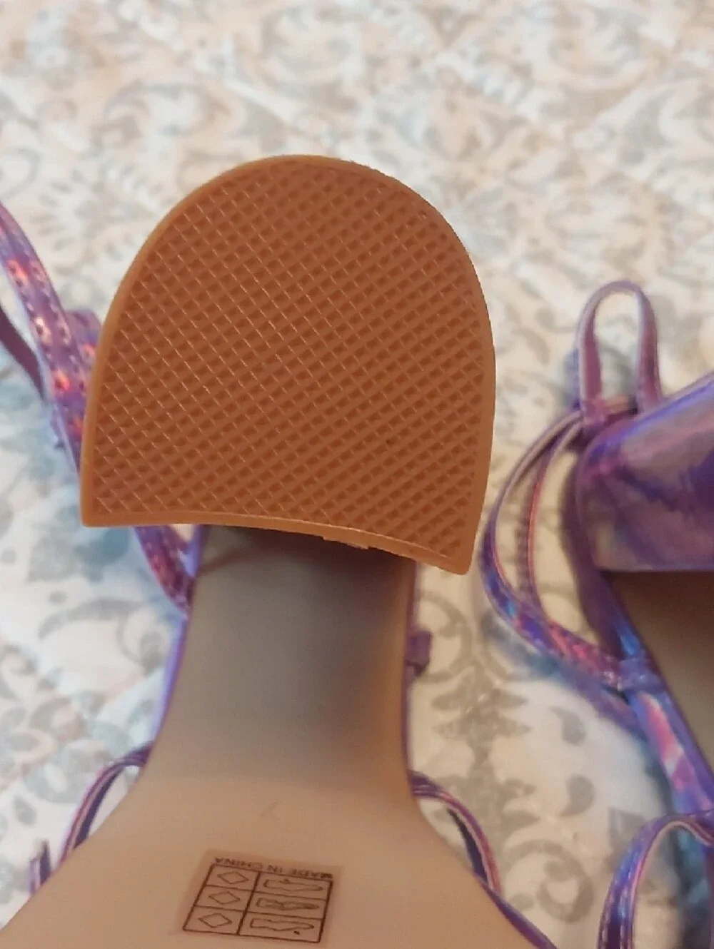 Purple Holographic Platform Heeled Sandals with Ankle Strap